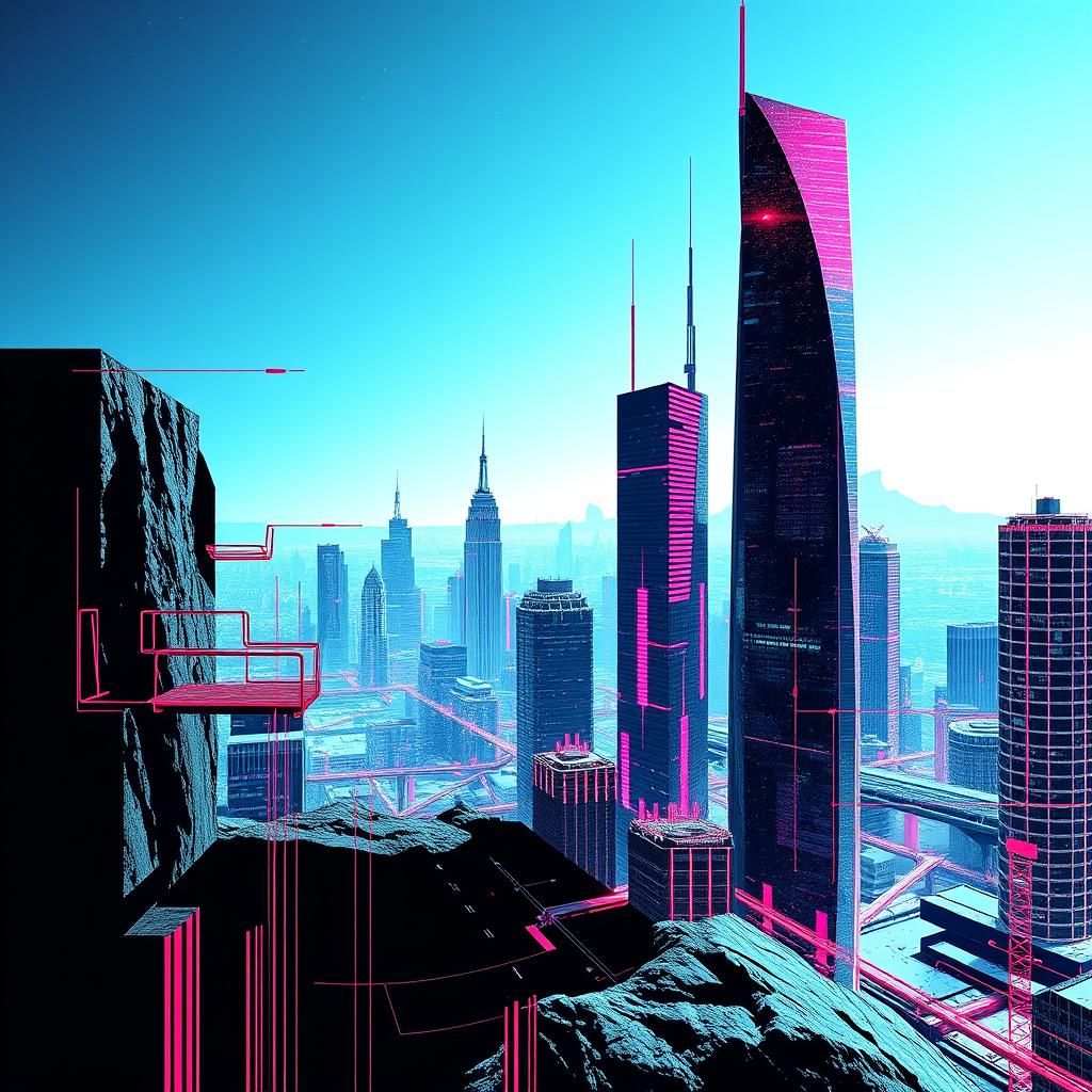 Abstract Cyberpunk Constellation with Glitch Effects