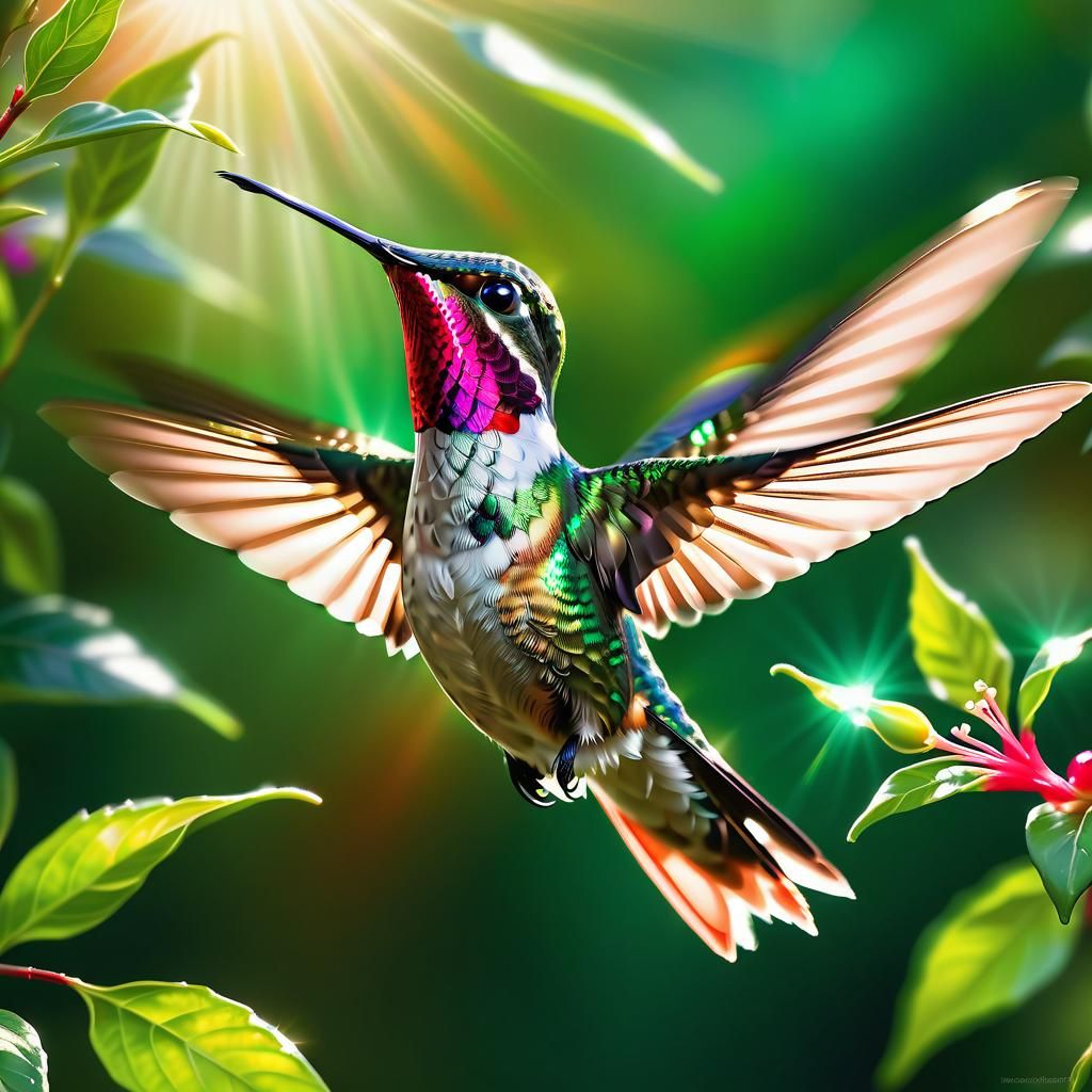 Ruby-Throated Hummingbird Shimmers in Digital Art