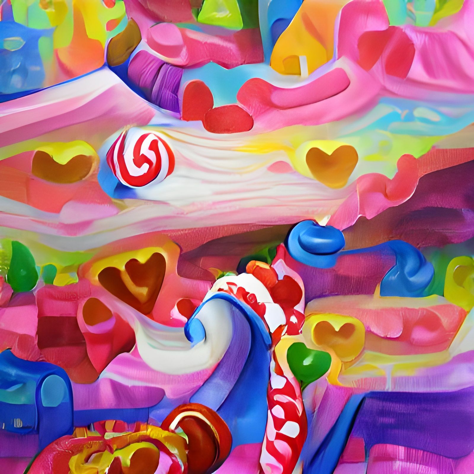 Vibrant Candyland Wonderland with Gouache Swirls