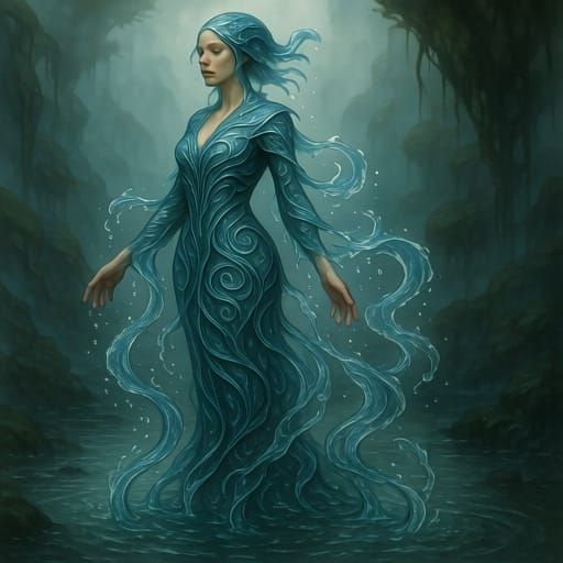 Aquatic Woman in Mystical Grotto: Concept Art