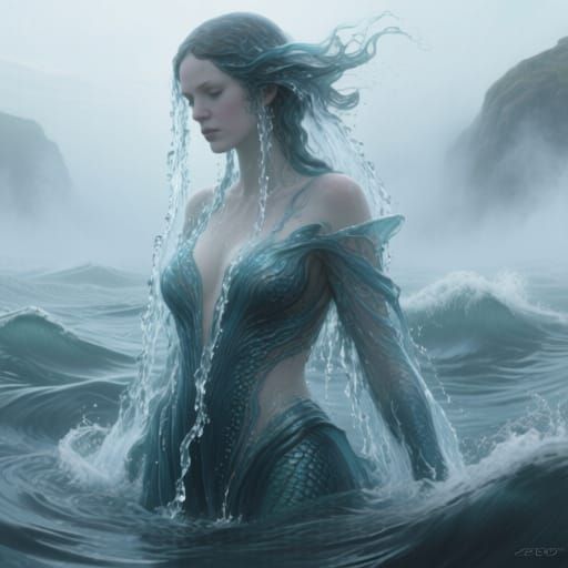 Water Goddess in Ethereal Coastal Landscape