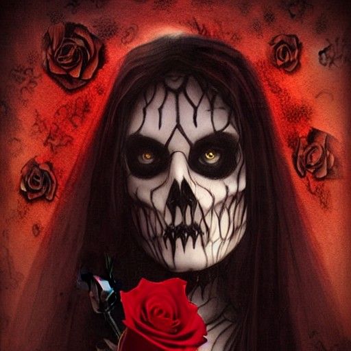 Beautiful Gothic Demon with Rose Painting