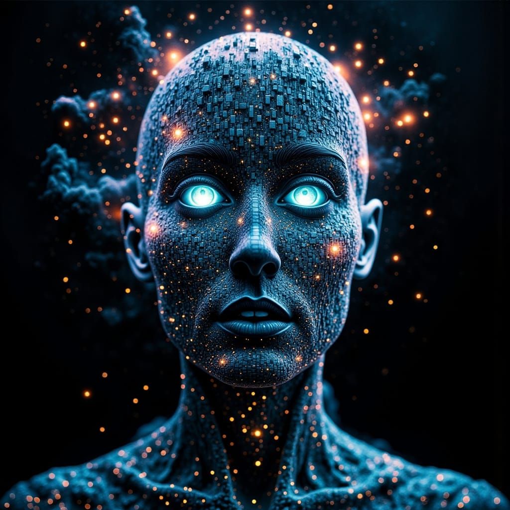 Surreal Dreamlike Portrait in Cosmic Digital Static