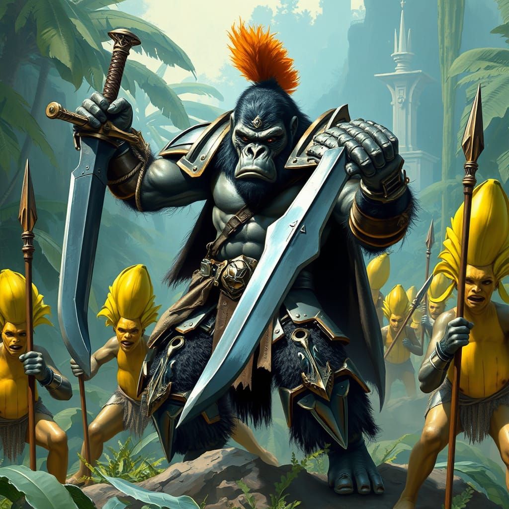 Gorilla Warrior Conquers Banana Tribe in Jungle