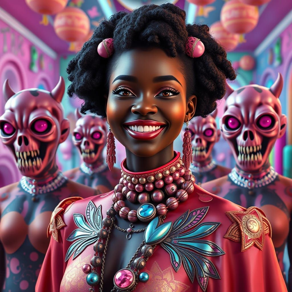 Optic Art Woman in Candyland Dreamscape