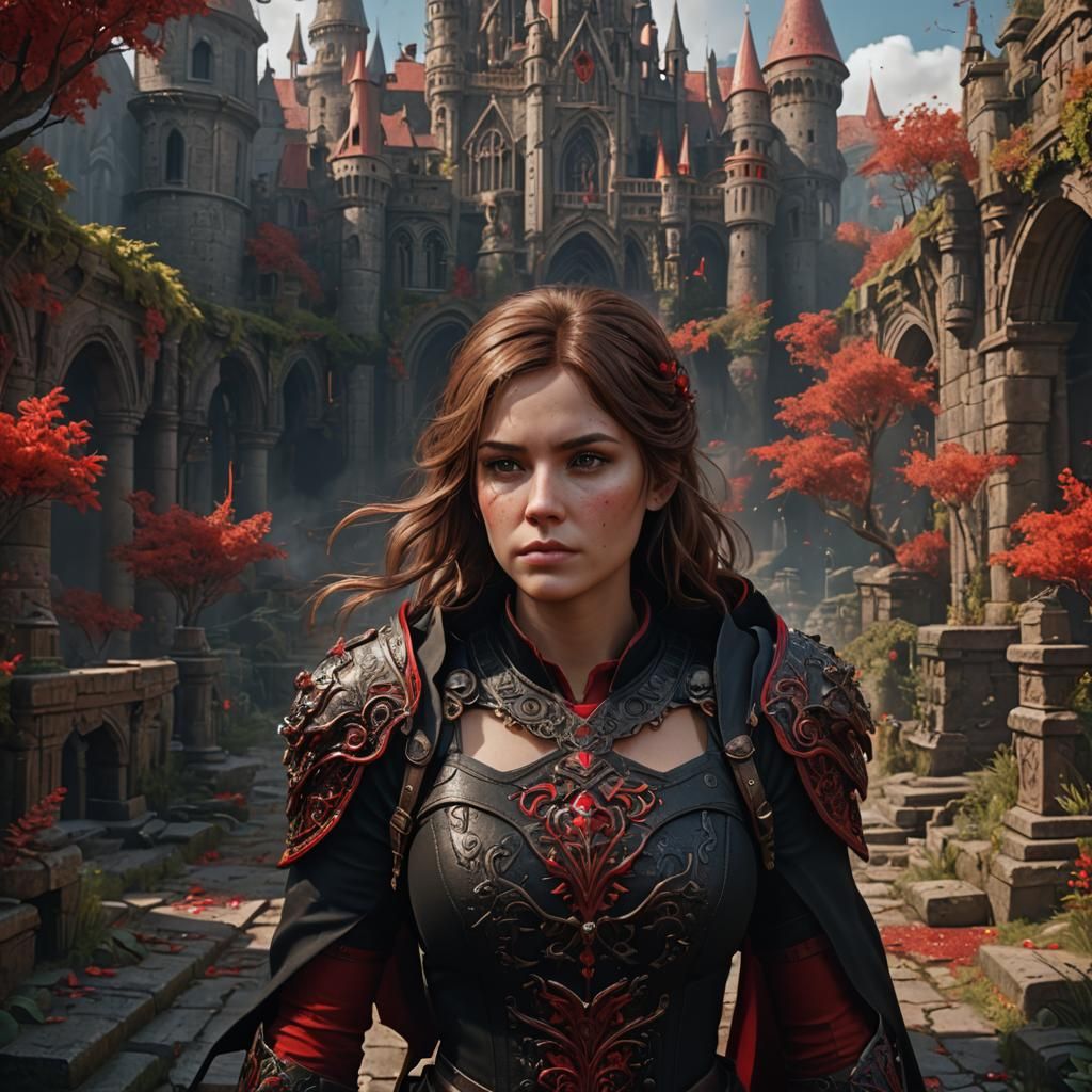 Woman in Red and Black: Detailed Fantasy Art