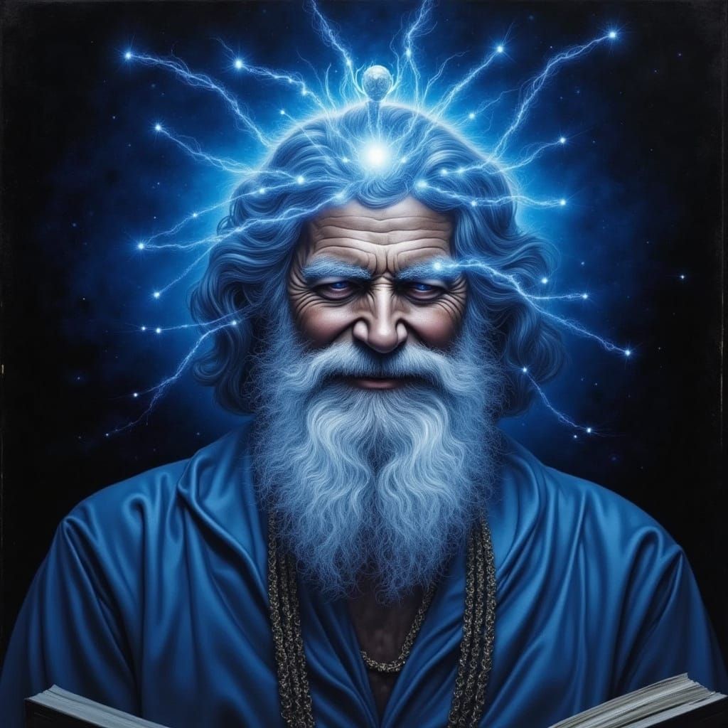 Wisdom Radiates from Hermes Trismegistus in a Dreamlike Scen...