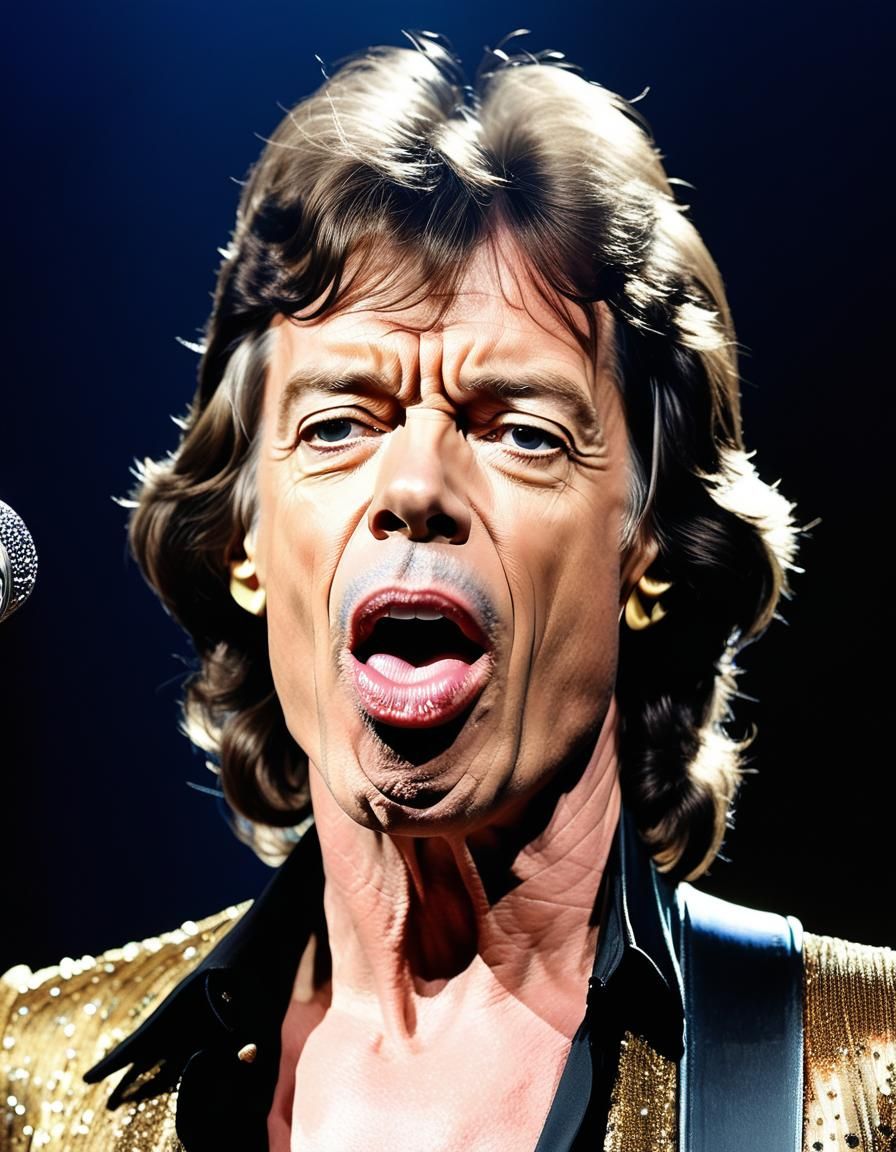 Mick Jagger Singing On Stage: Ultrarealistic Portrait