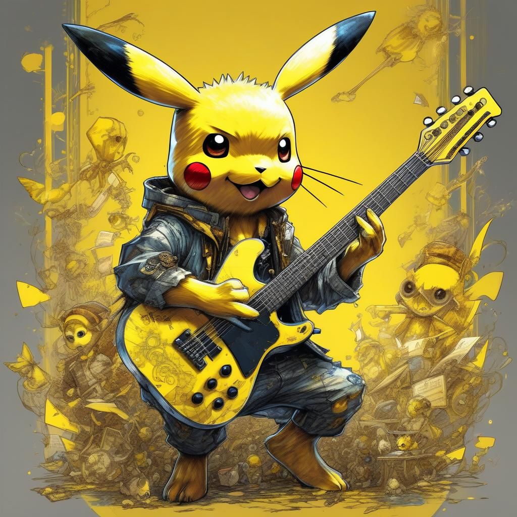 Biopunk Pikachu Playing Guitar