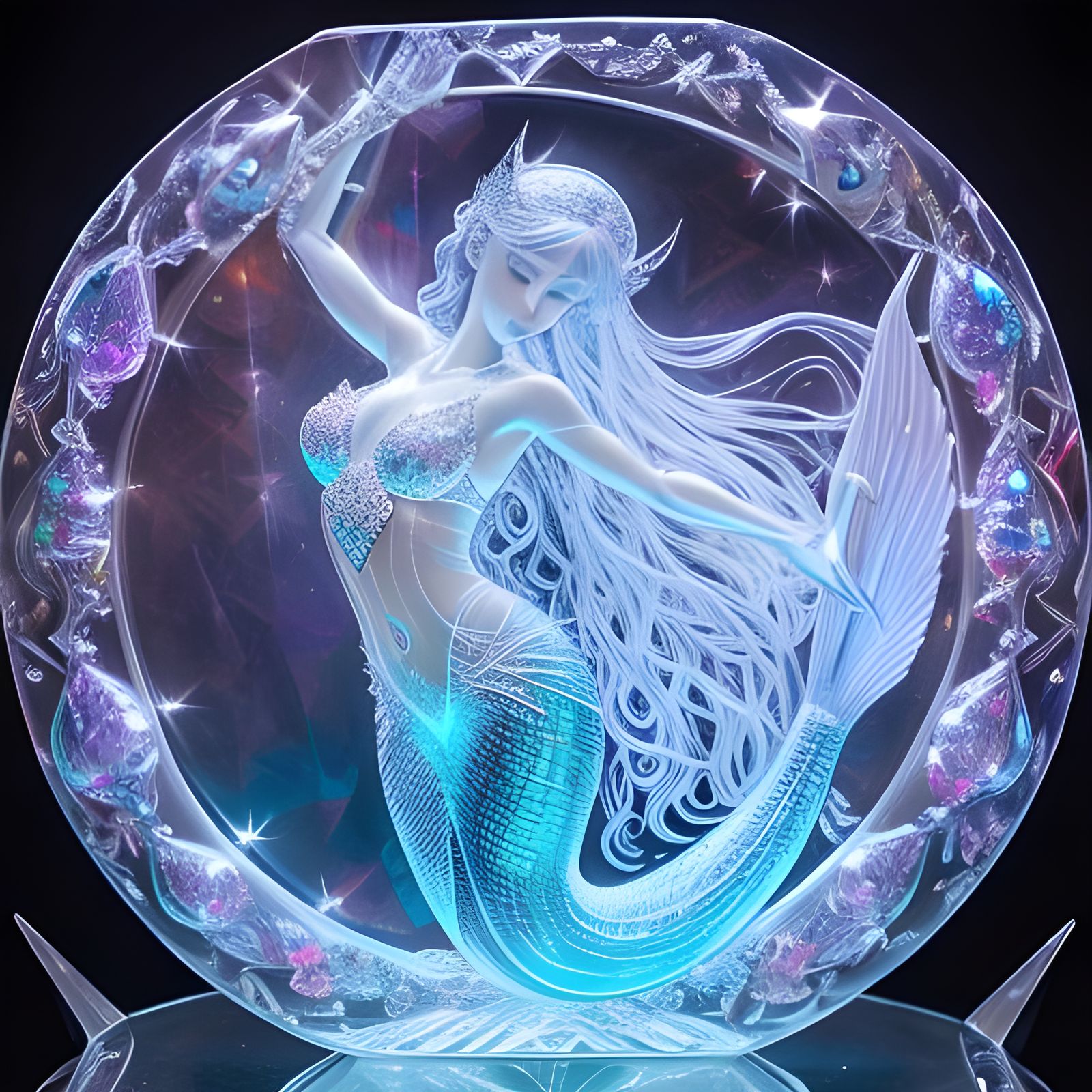 Hyperrealistic Transparent Ice Mermaid Statue