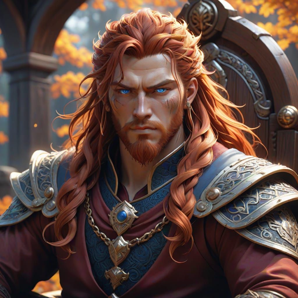 Viking King with Fiery Hair in Anime Style