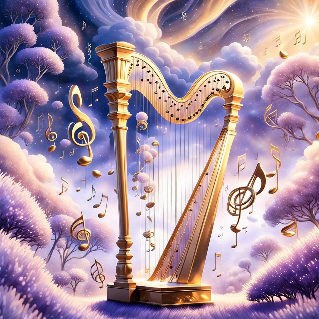 Stardust Harp in Magical Surrealism Style