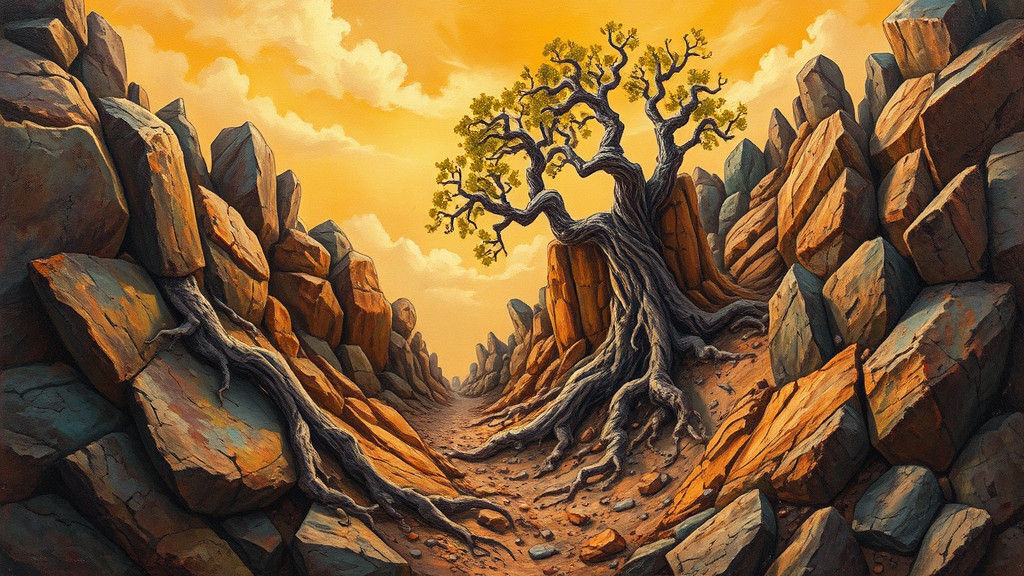 Whimsical Rocky Landscape in Oil Painting Style