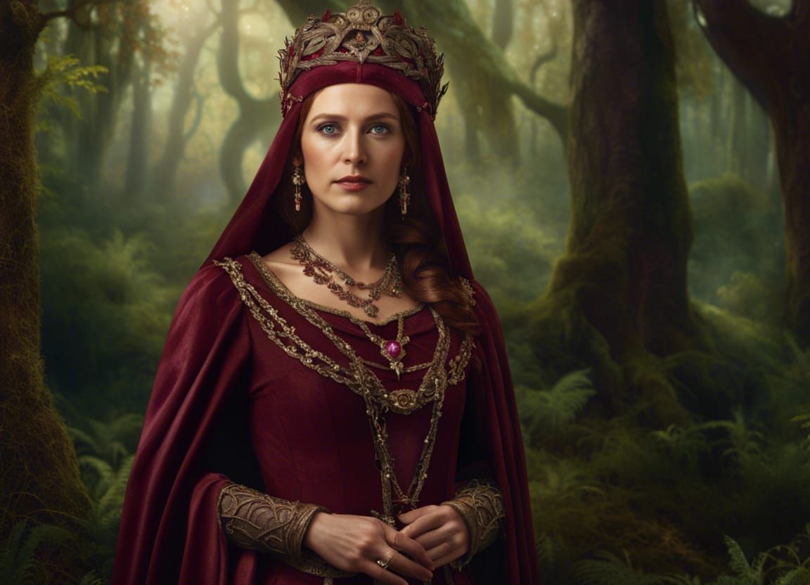 Maid Marian in Lush Forest, Digital Rendering