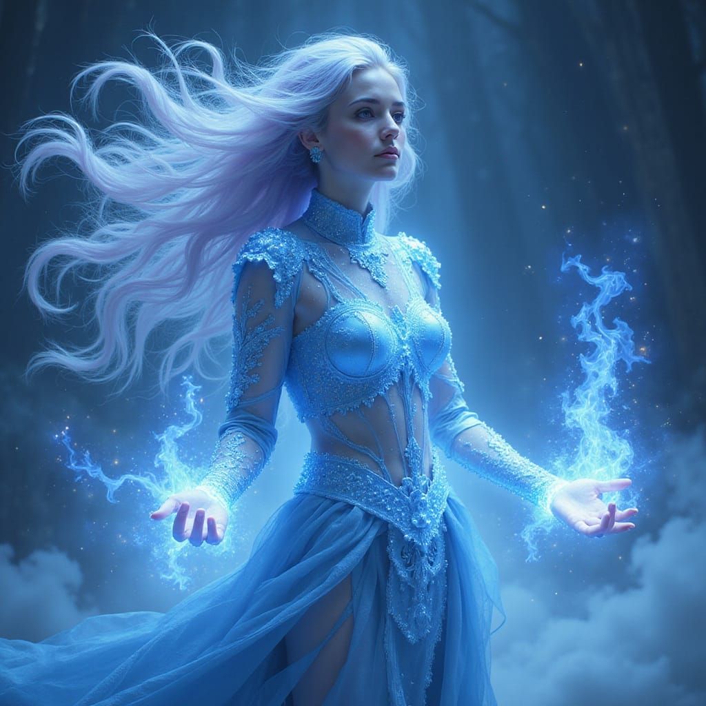 Dream Guardian with Ethereal Armor and Azure Hair