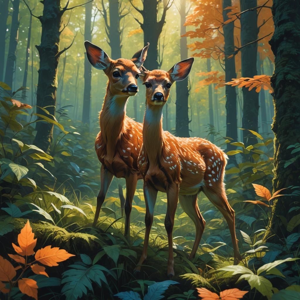 Lush Forest Glade: A Baby Deer in Matte Painting