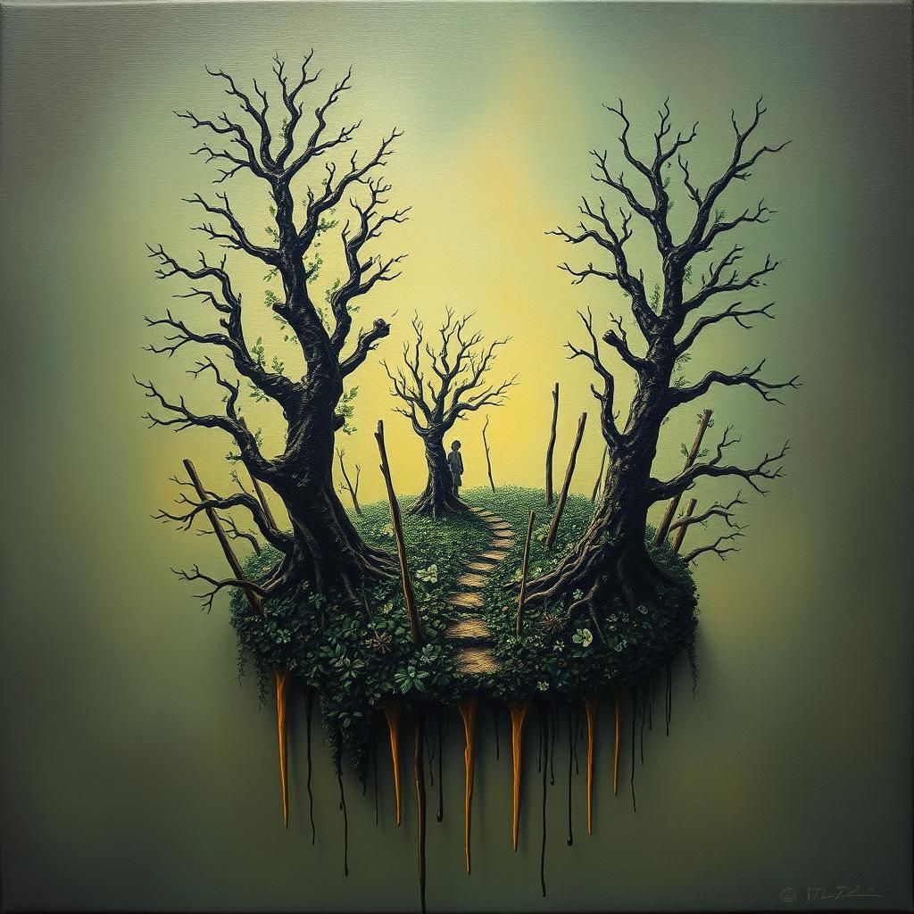 Surreal Miniature Person Lost in Dali-esque World