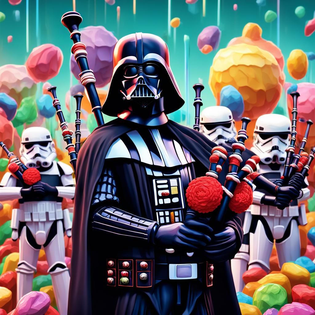 Darth Vader Plays Bagpipes in Candy Art Style