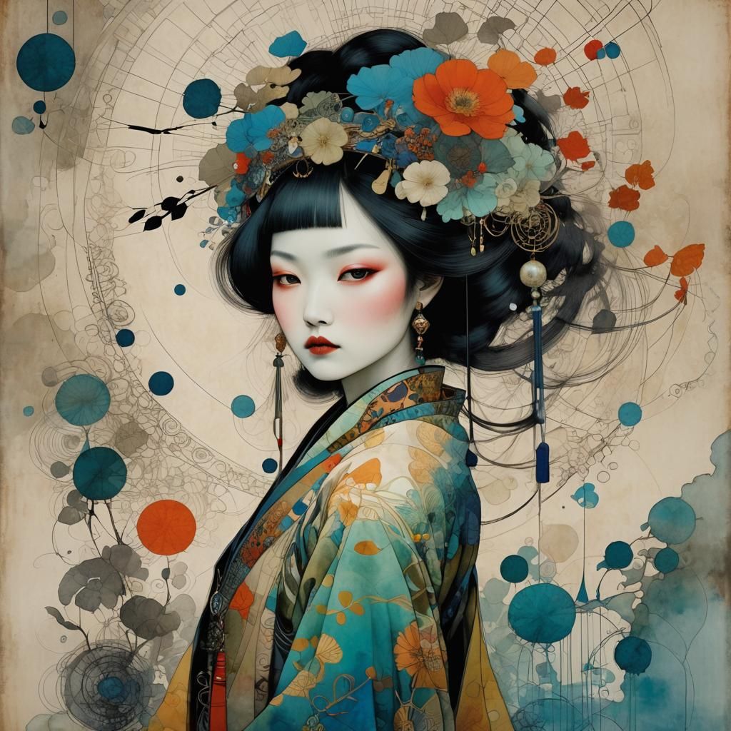 Mystical Asian Woman in Abstract Art Style
