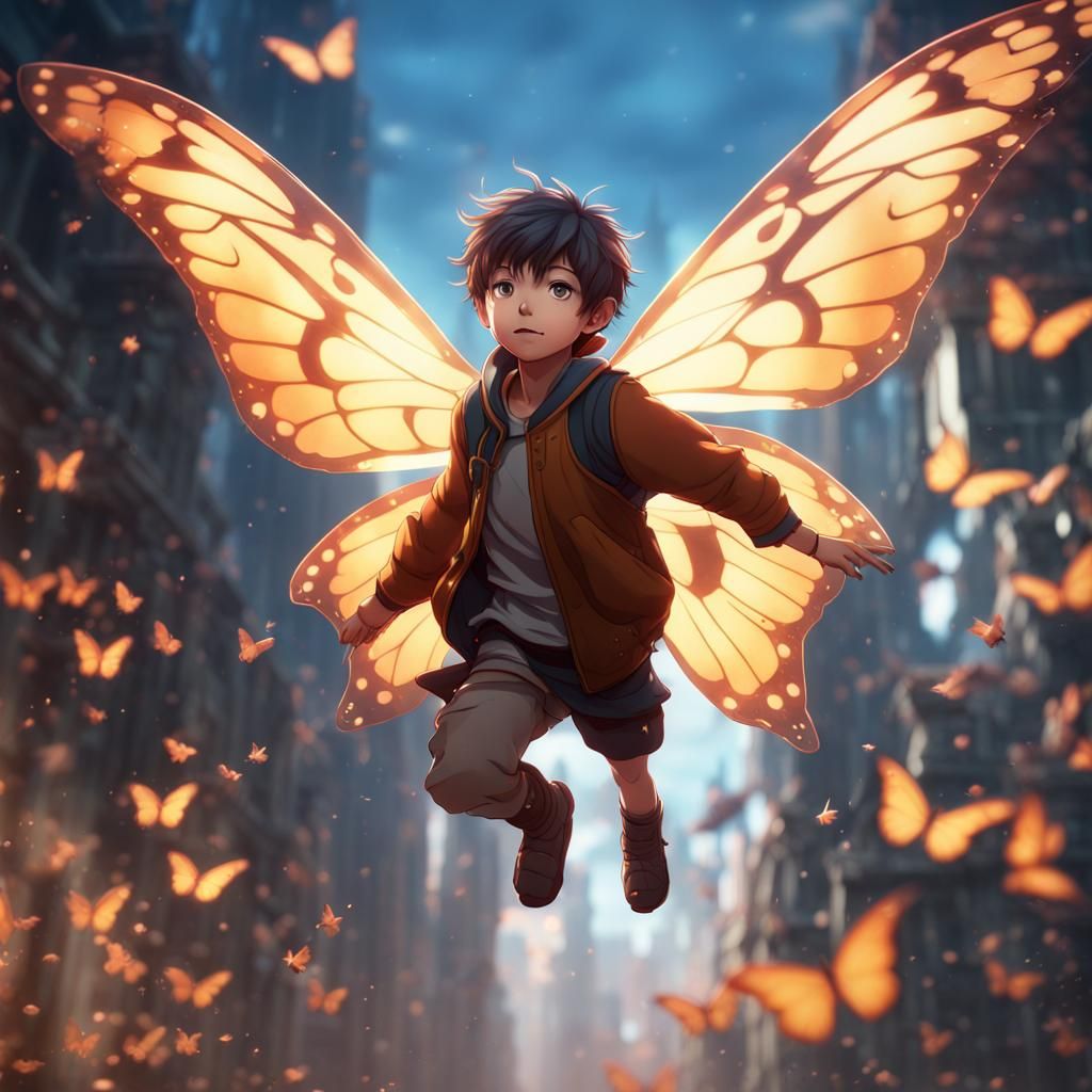 Anime Boy with Butterfly Wings Fantasy Art