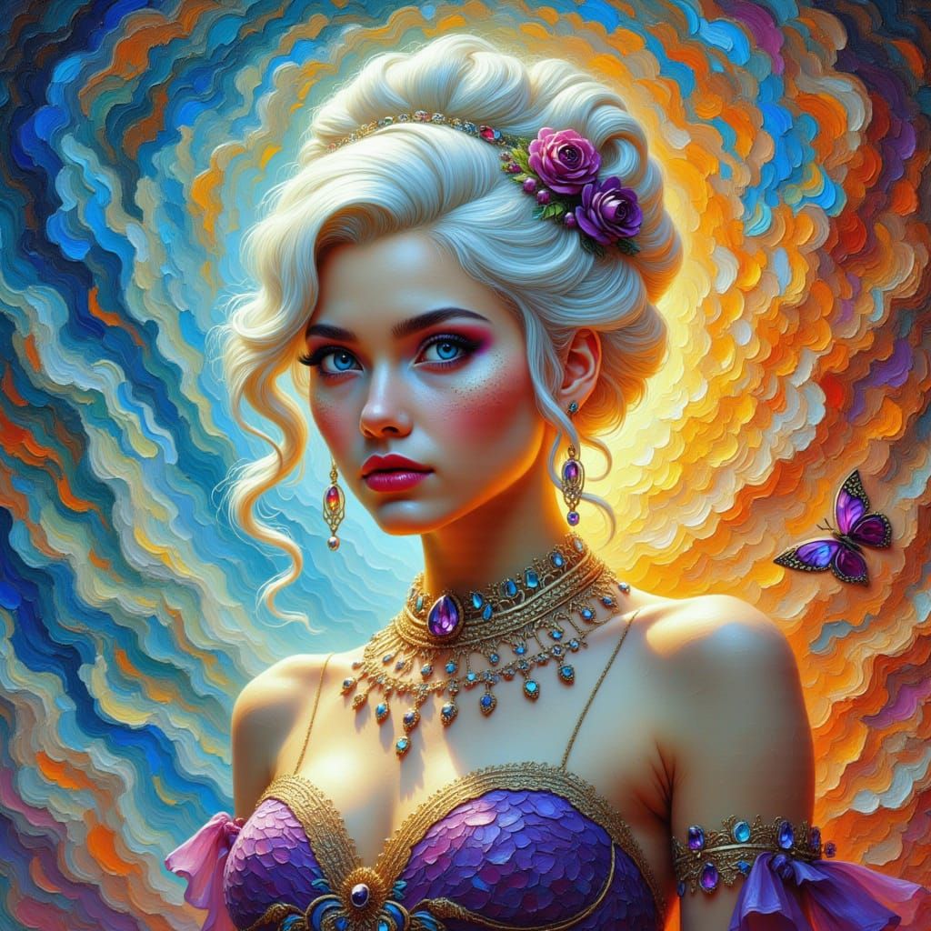 Elegant Regal Woman in Vibrant Art Nouveau-Inspired Portrait