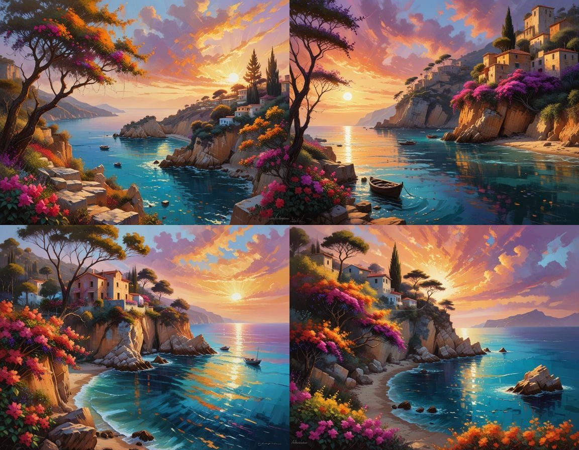 Surreal Mediterranean Landscape at Golden Hour in Thick Oil ...