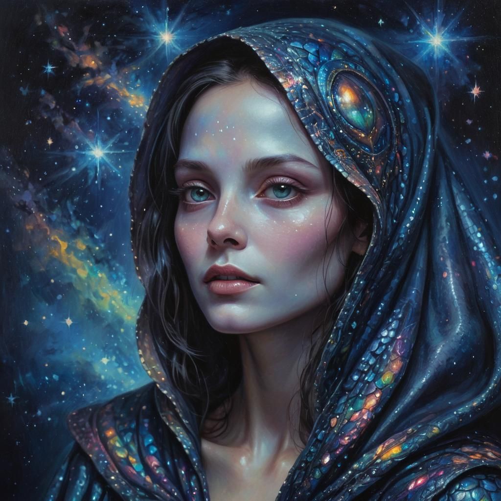 Ethereal Portrait of Alien Woman in Starlight Cloak