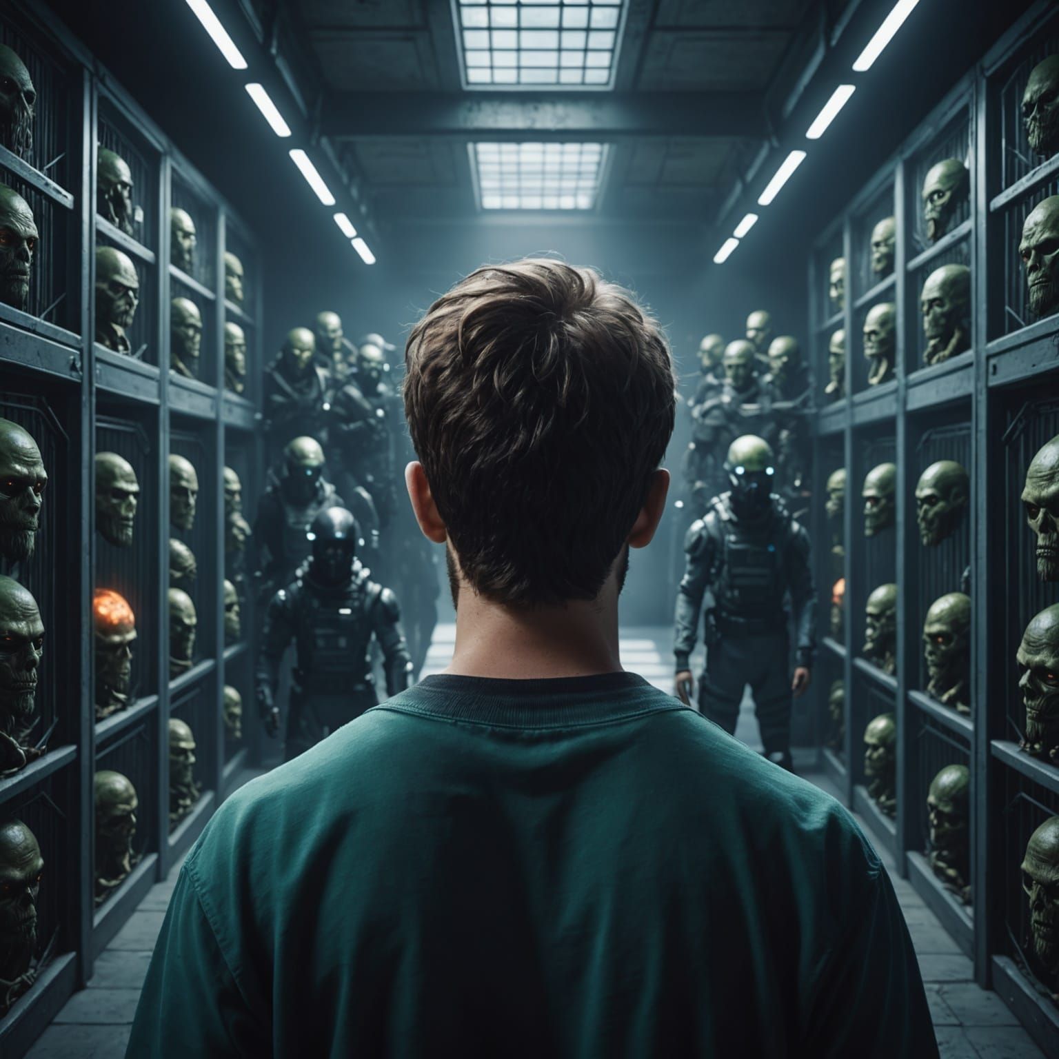 Teen Wakes in Alien Prison: Detailed Matte Painting