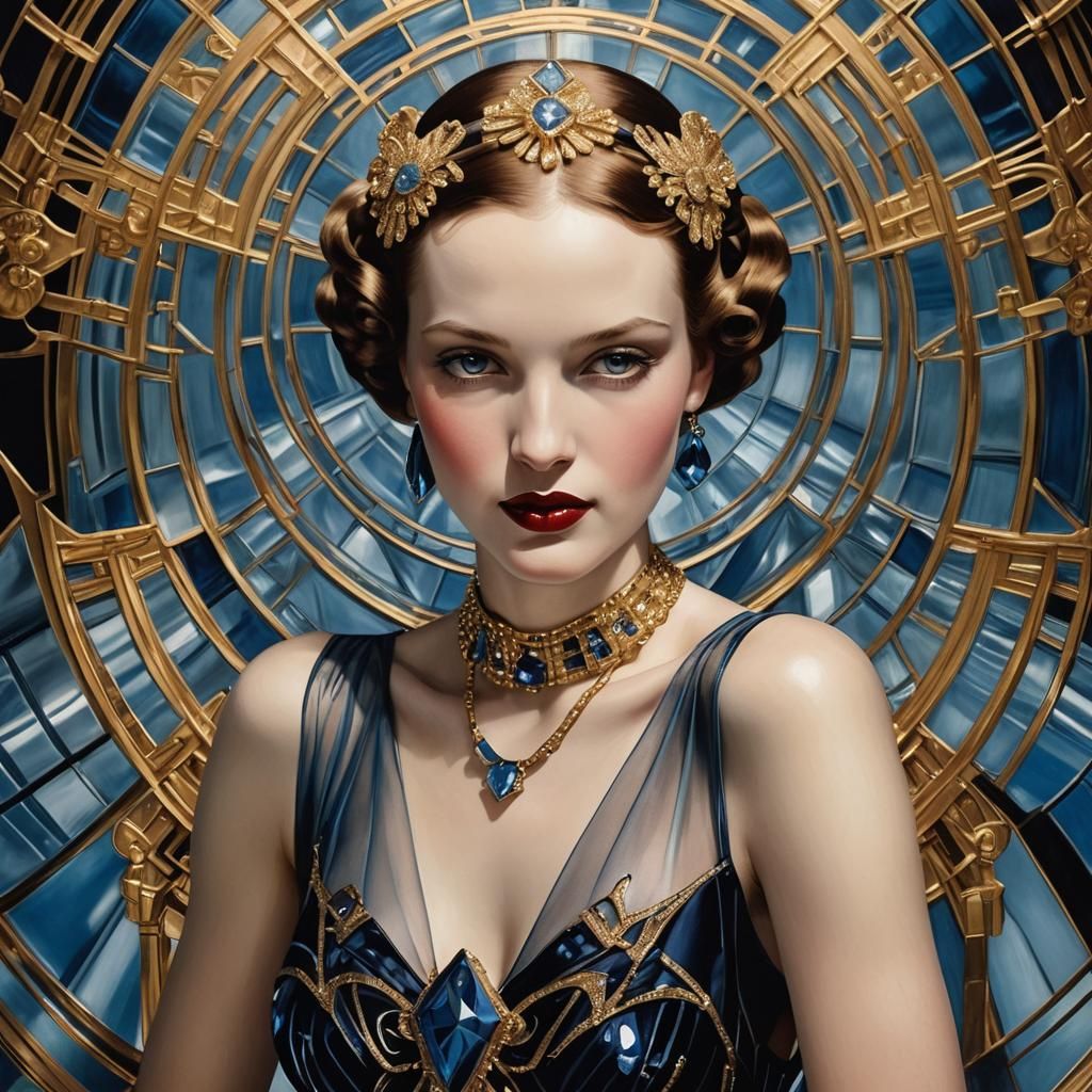 Vintage Glamour Art Deco Photograph in Guache Style