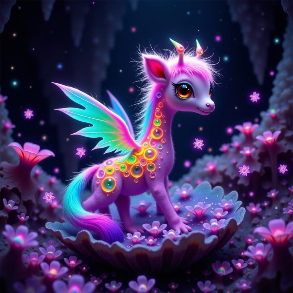 Rainbow Giraffe in Crystal Cave, Ethereal Art