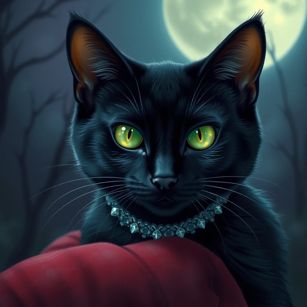 Mystical Black Cat with Green Eyes