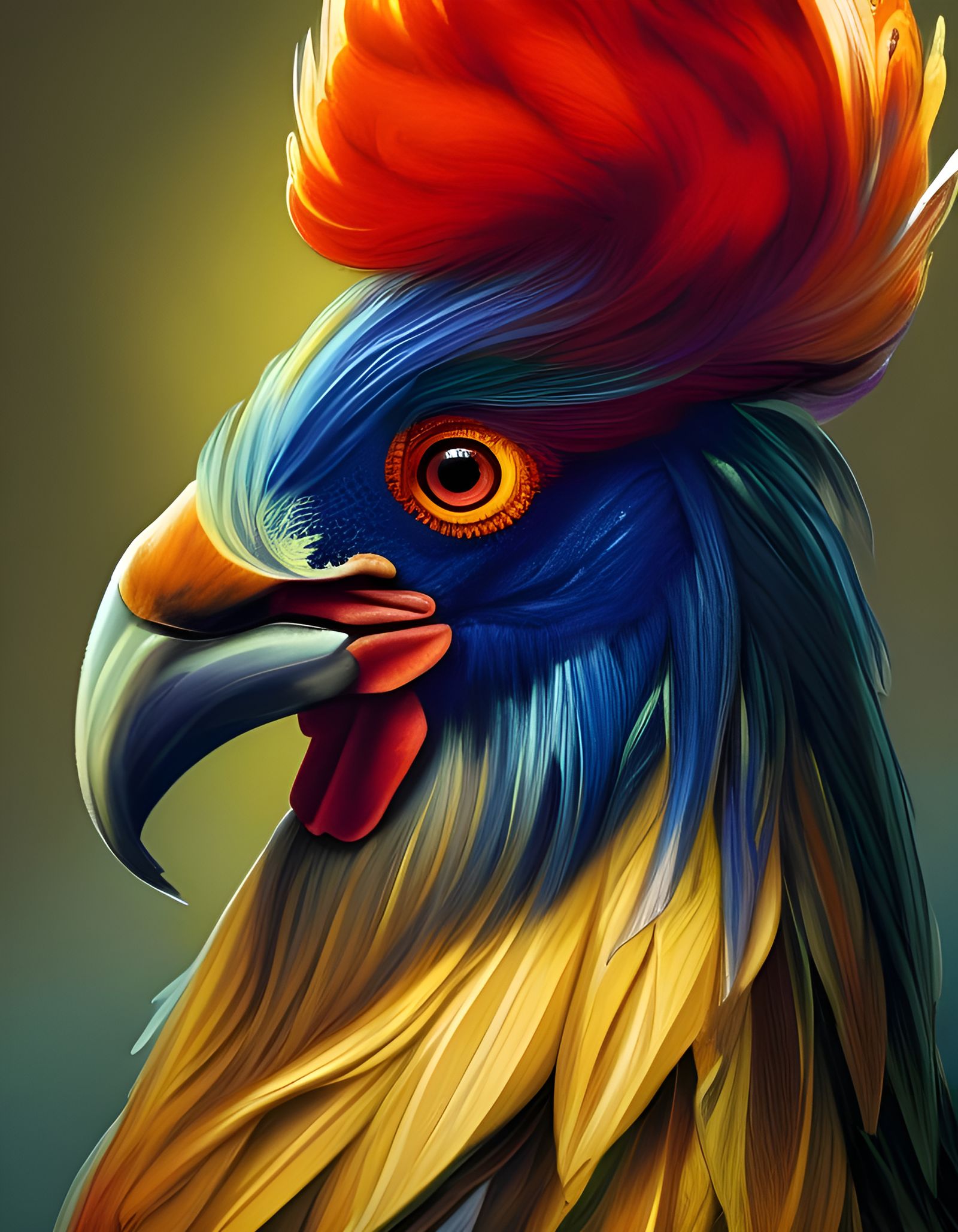 Vibrant Rooster Portrait at Sunrise in Hyperdetailed Style
