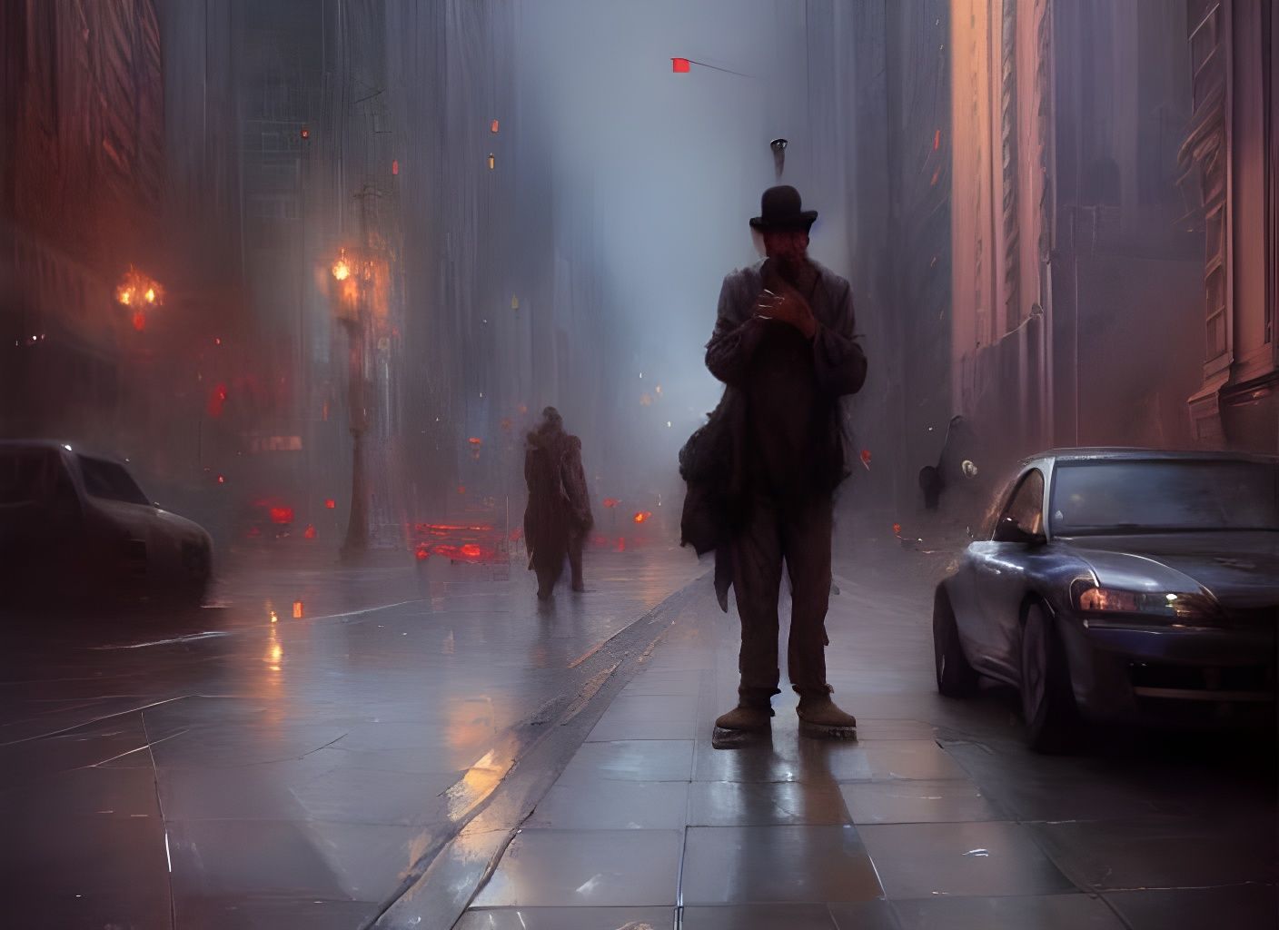 Detailed Oil Painting of a Beggar in City