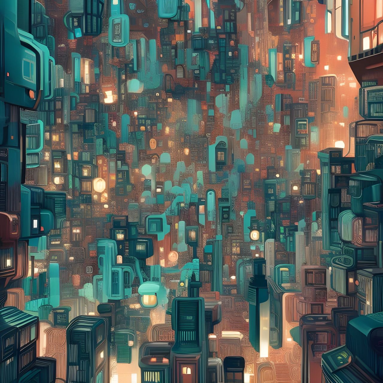 Detailed Abstract Sci-Fi Cityscape in Hyperrealistic Style