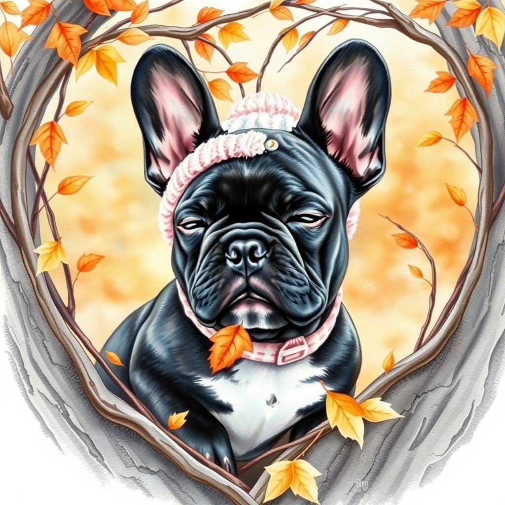 French Bulldog Puppy in Whimsical Watercolor Landscape