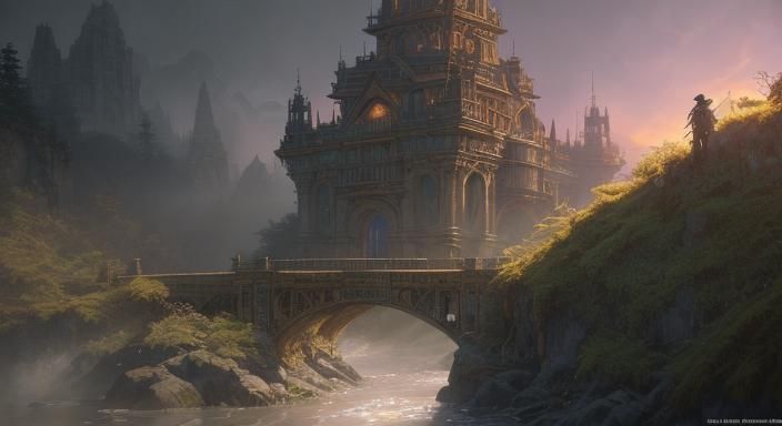 Epic Sunset Over Ruined Moss Bridge