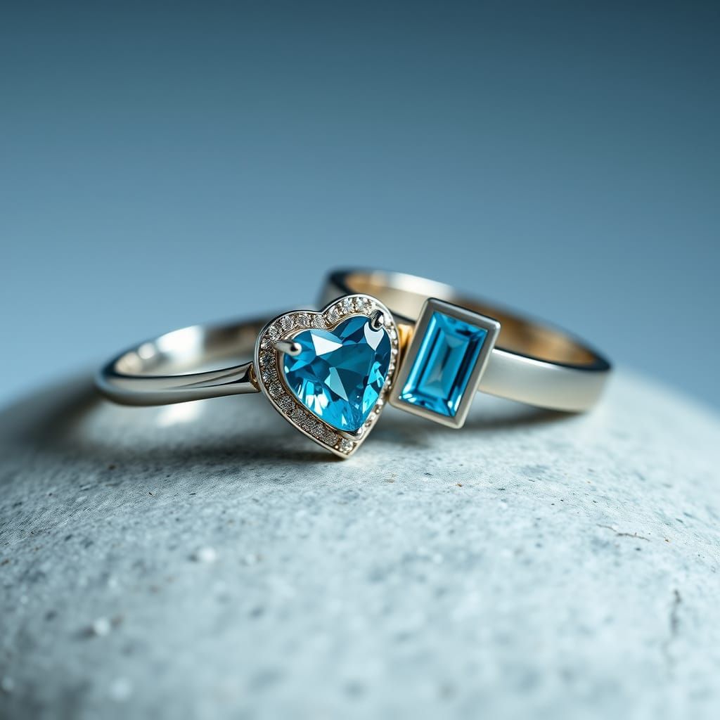 Couple's Rings with Blue Topaz and Diamonds
