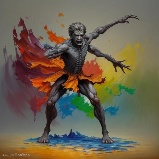 Sinister Figure in Hell, Expressionist Impasto Painting