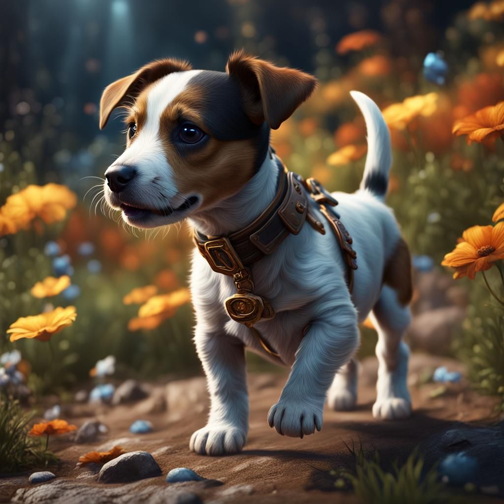 Detailed Matte Painting of Jack Russell Puppy