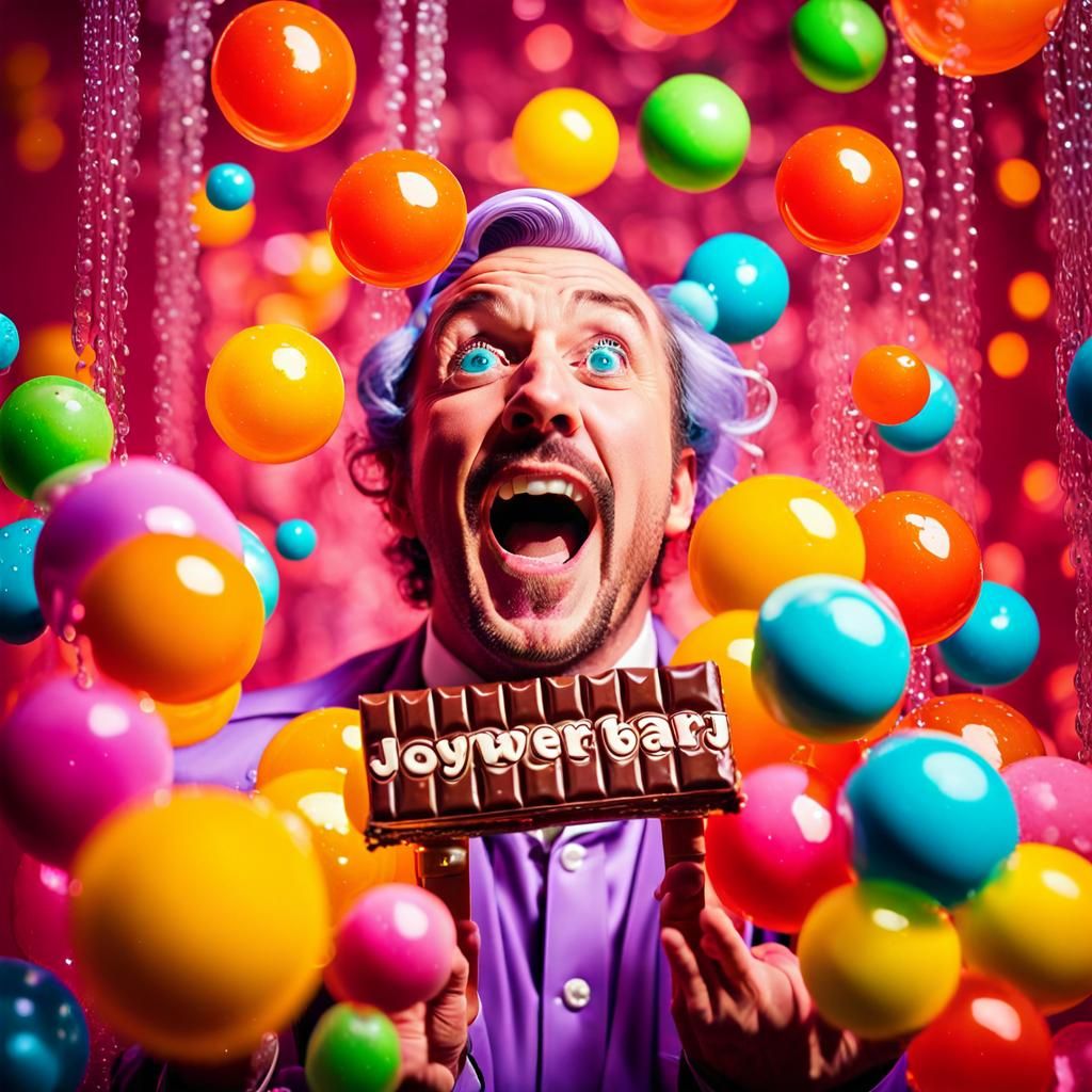 Joyful Man with Candy Bar in Shower