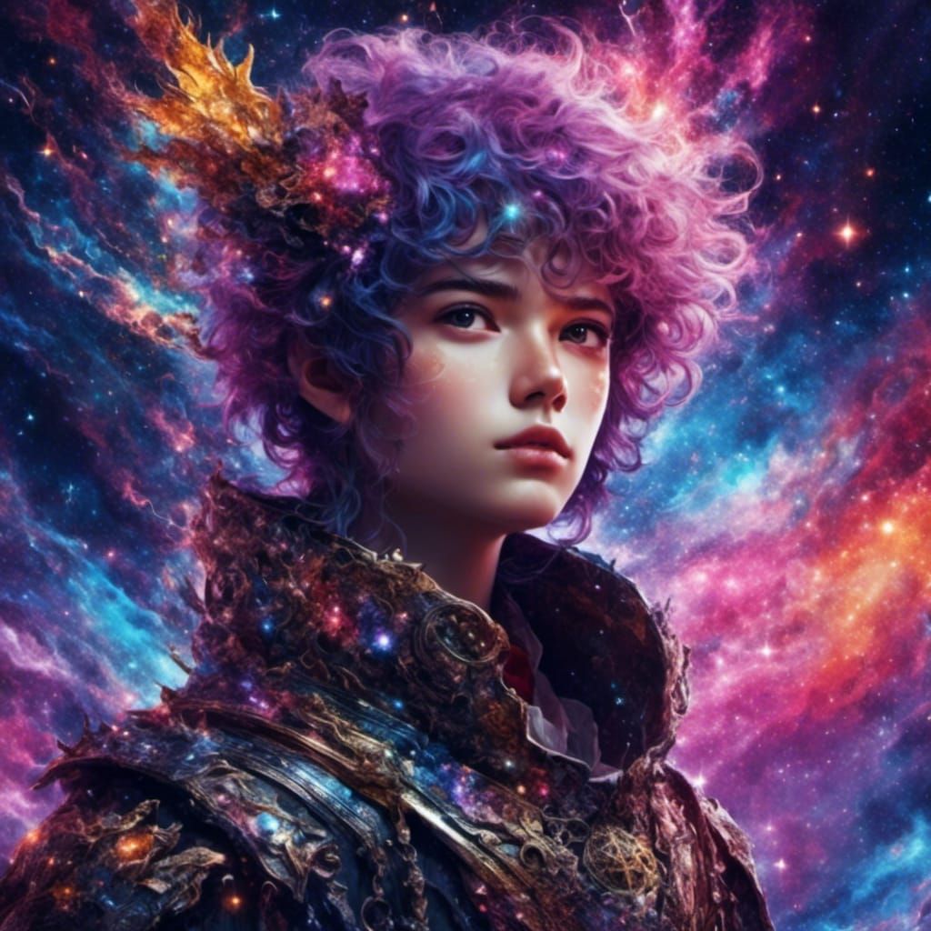 Cosmic Star Boy Portrait in Hyperreal Style