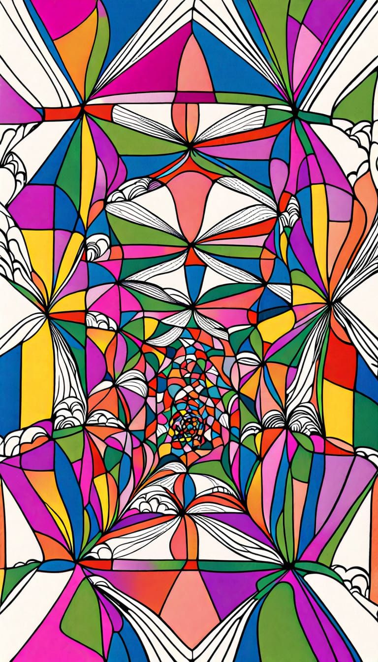 Op Art Geometry in Escher Style, Bright Colors