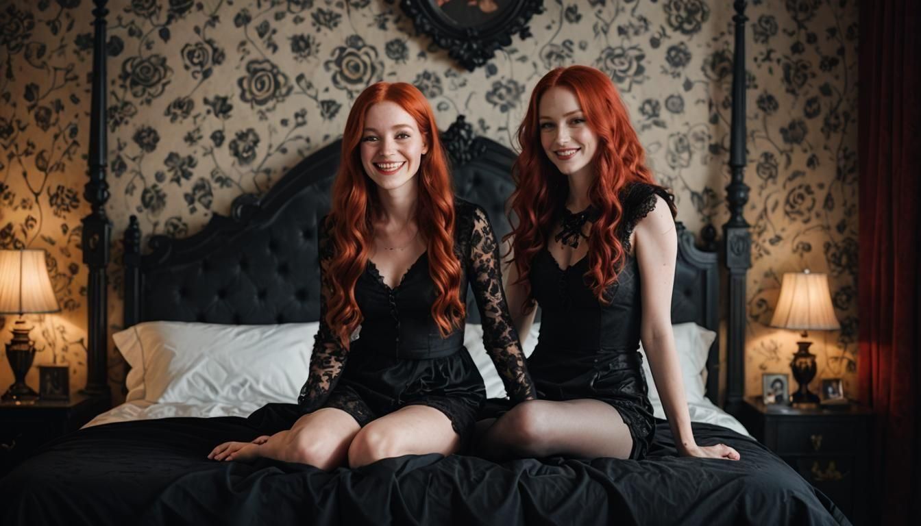 Smiling Redhead in Gothic Bedroom: Canon Lens