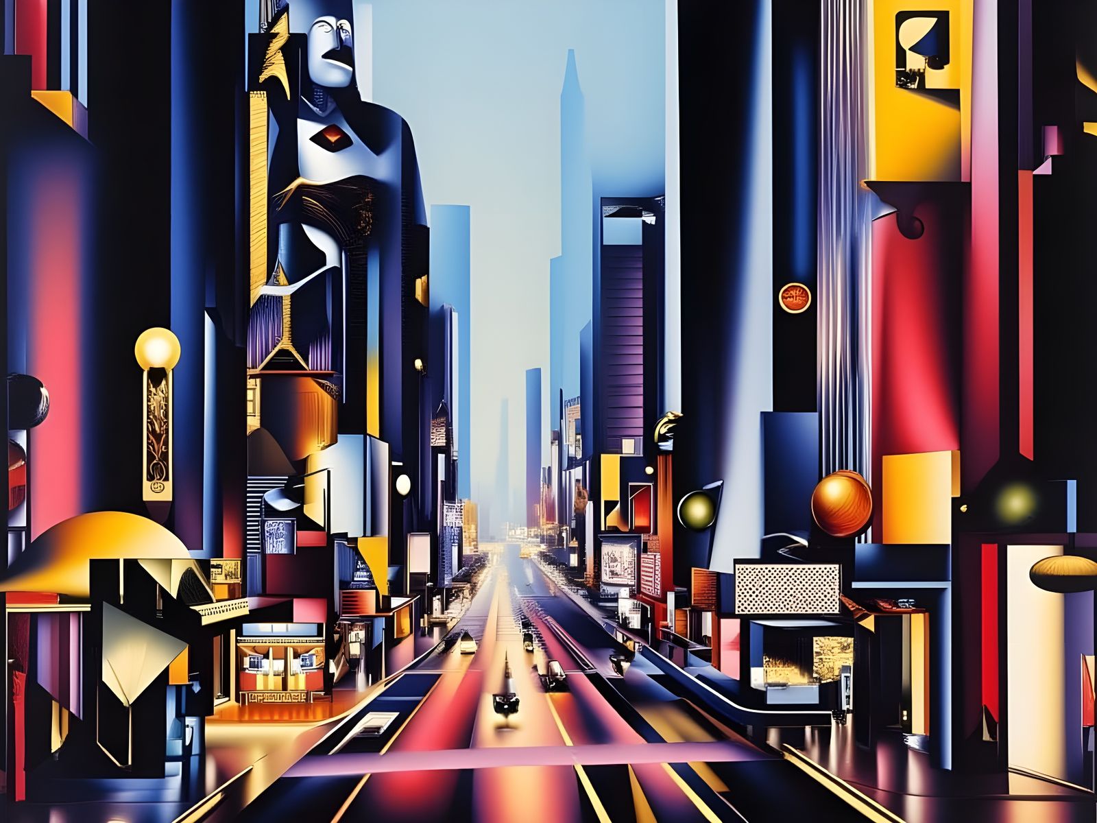 Retro-Deco Victorian Cityscape with Mobile Architecture