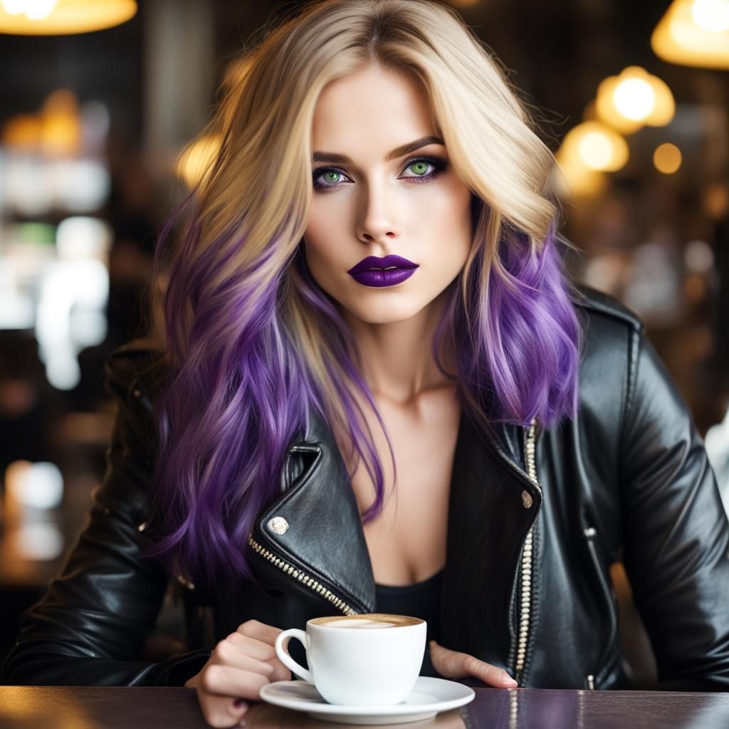 Woman with Golden Hair and Purple Dip Dye