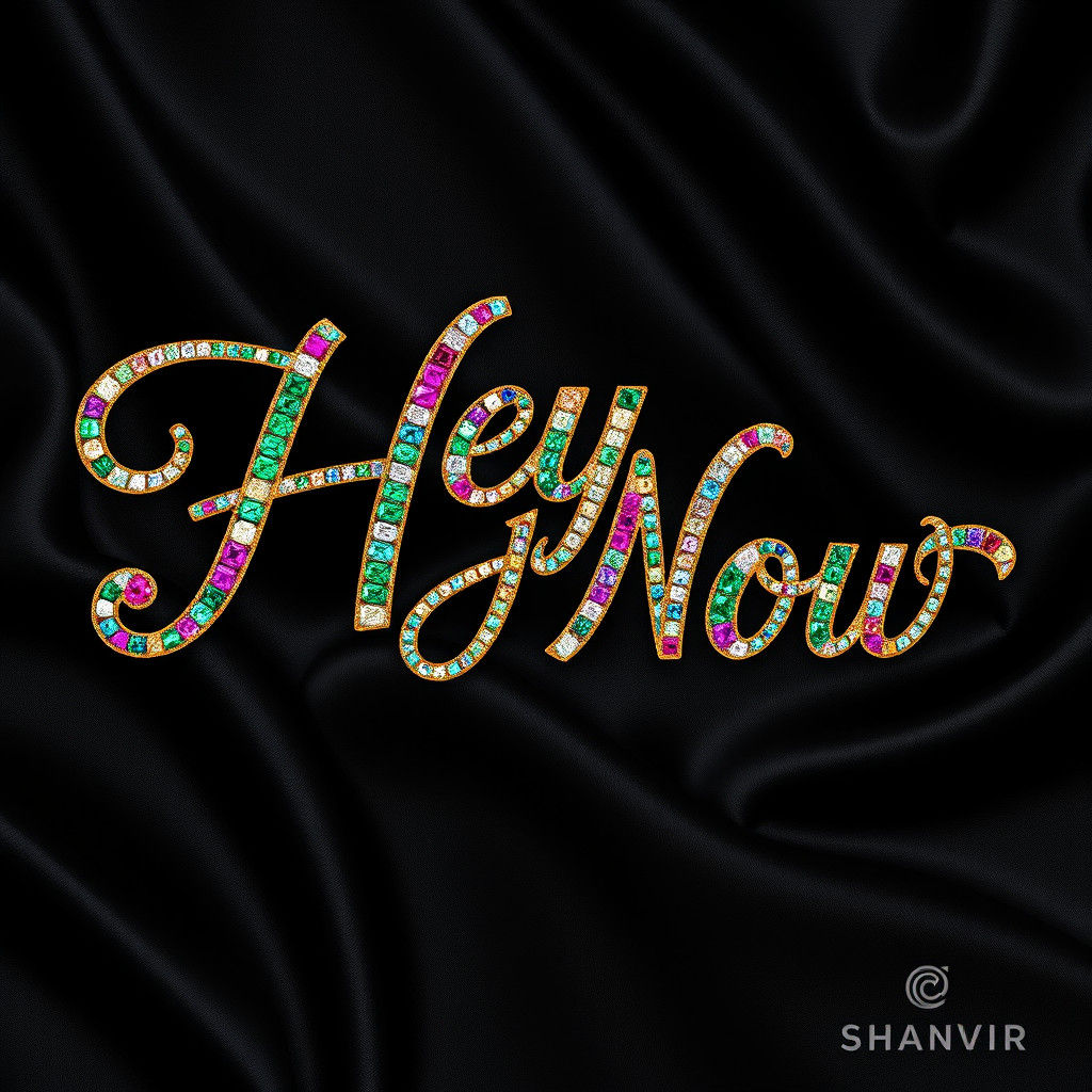 Jeweled Art Deco Script: Hey Now in Opulent Style