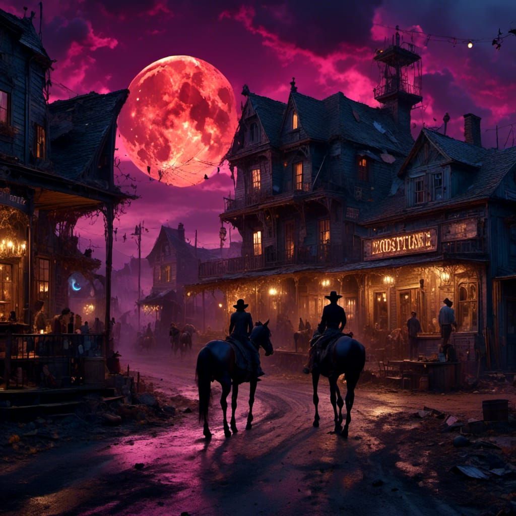 Haunted Ghost Town in Purple Fantasy Style