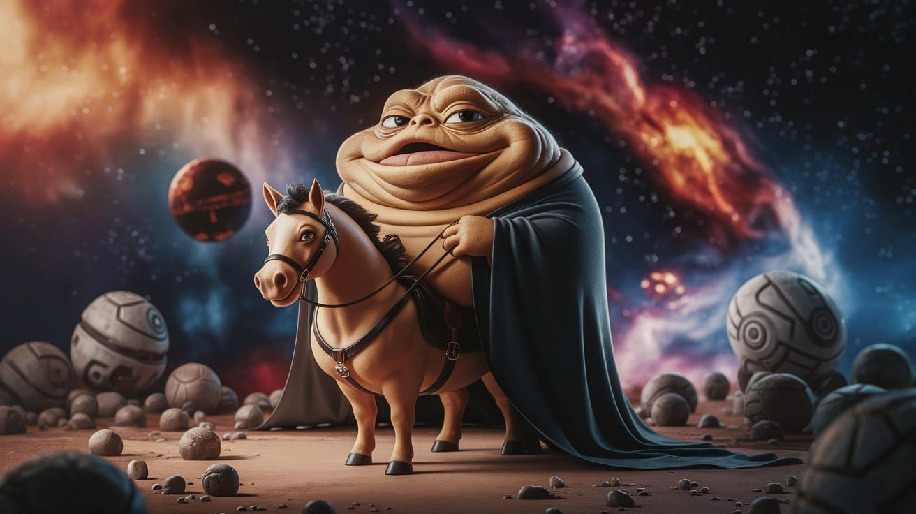 A whimsical caricature of a famous historical figure, jabba ...