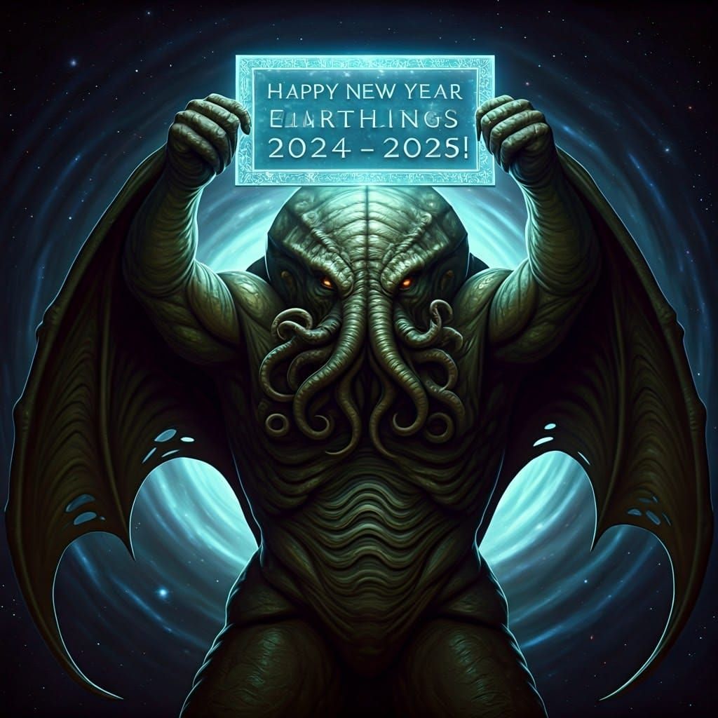 Cthulhu Celebrates New Year in Cosmic Glory