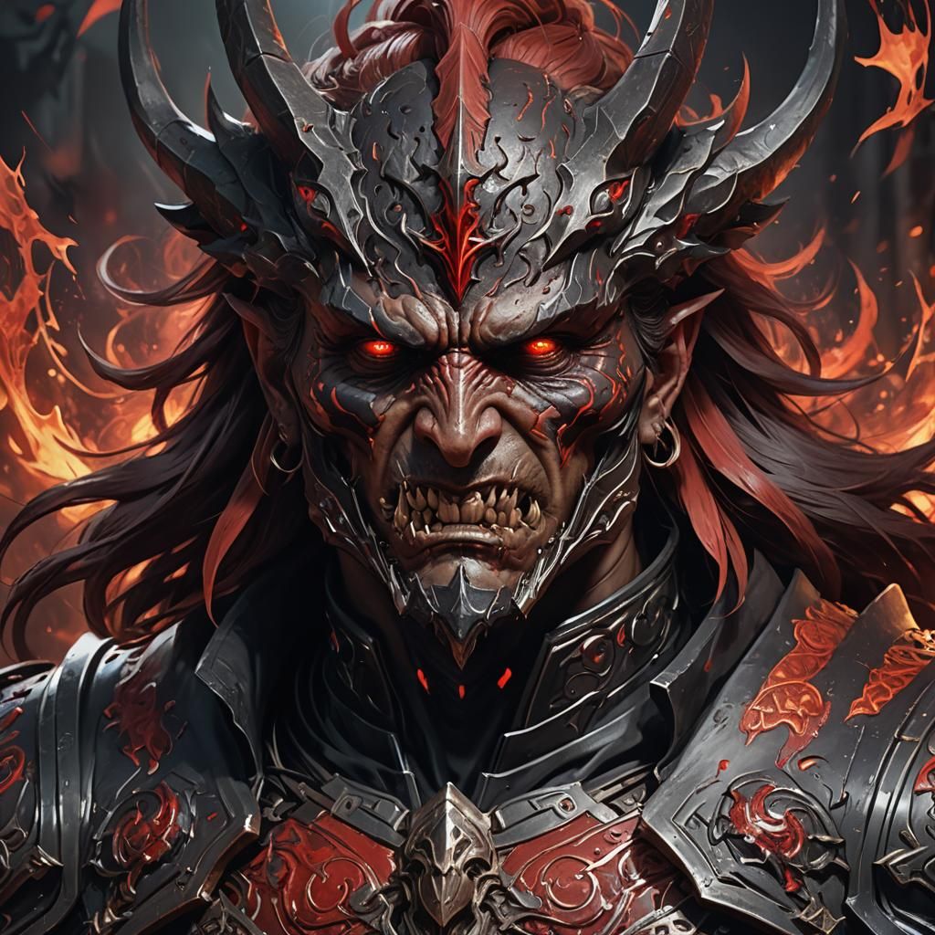 Hell Warrior Portrait: Red and Black Concept Art